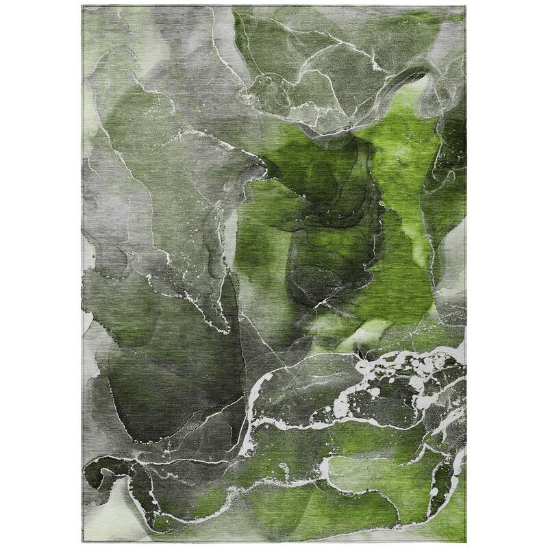 Machine Washable Indoor/ Outdoor Chantille Abstract Green Rug