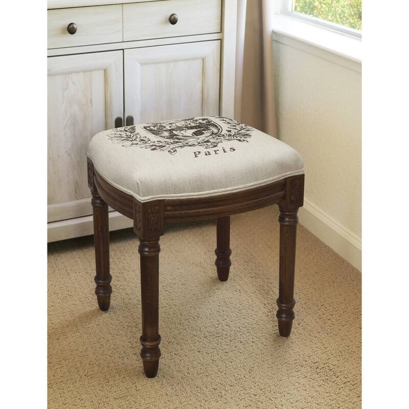 Paris Crest Chestnut Brown Wood/Linen Vanity Stool
