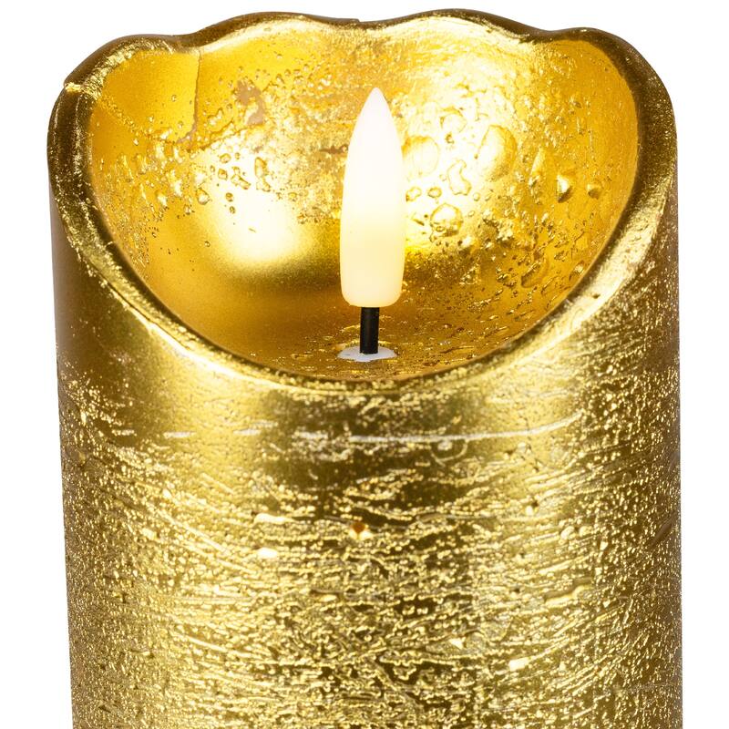 LED Lighted Flameless Flickering Pillar Christmas Candle - 6" - Gold
