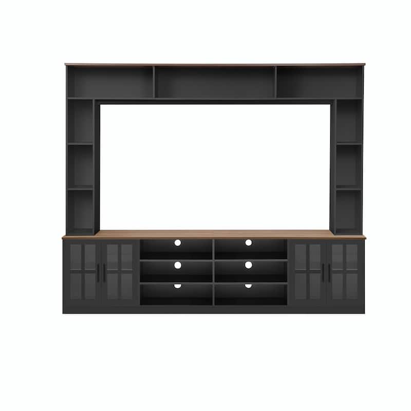 Modern 95.5" Wall Unit TV Stand for TVs up to 80" with Bookshelves, Cabinets, Glass Doors