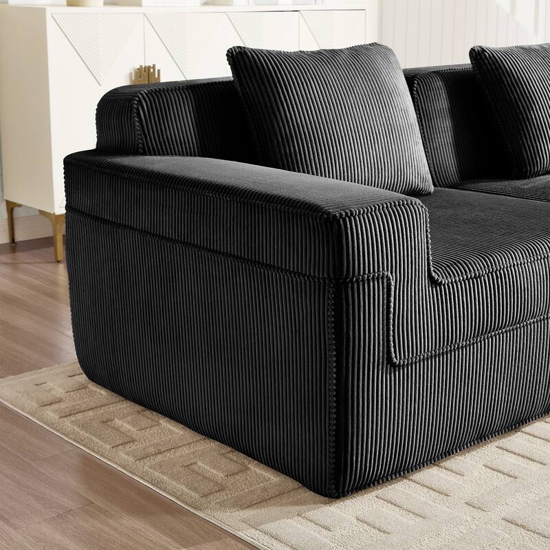 Modular 2-Seat Boneless Sofa, Modern Sectional Couch with Deep Seats, Wide Armrests, Corduroy Loveseat with Throw Pillows