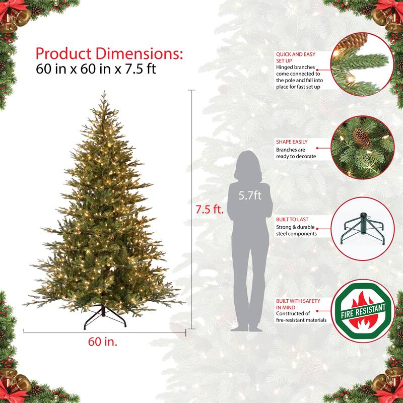 Puleo International 7.5' Pre-Lit Balsam Fir Artificial Christmas Tree