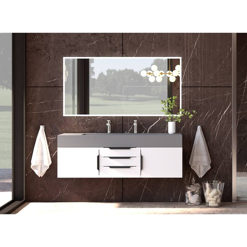 Nile 60" Wall Mounted Bathroom Vanity Set with Gray Solid Surface Top