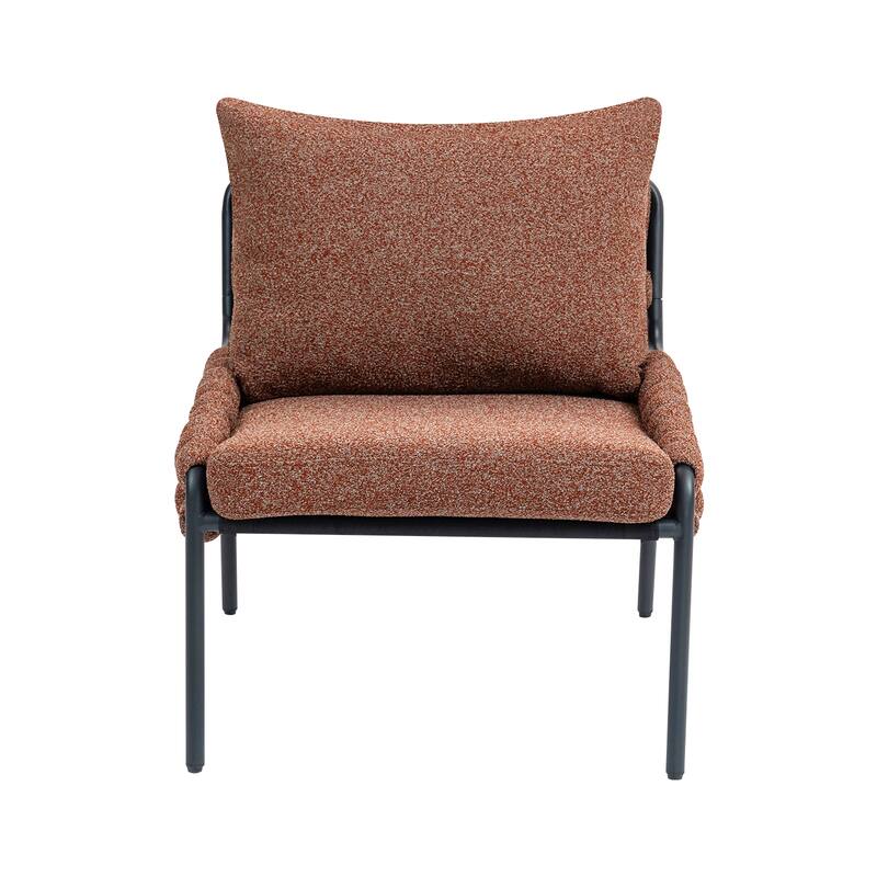 Comfortable Metal-Framed Armchair with Soft Cushions and Stylish Upholstery for Home - Red+Brown