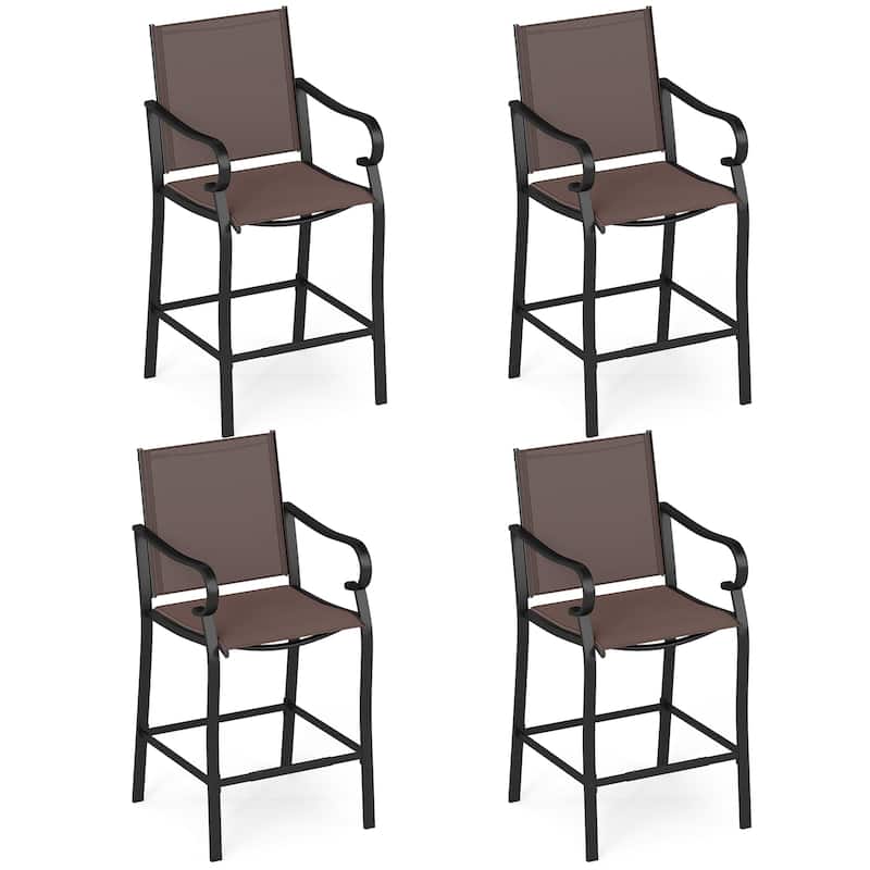Gymax Outdoor Counter Height Bar Stools Set of 4 w/ Back Armrest & - Counter Height - Brown, Black - Set of 4