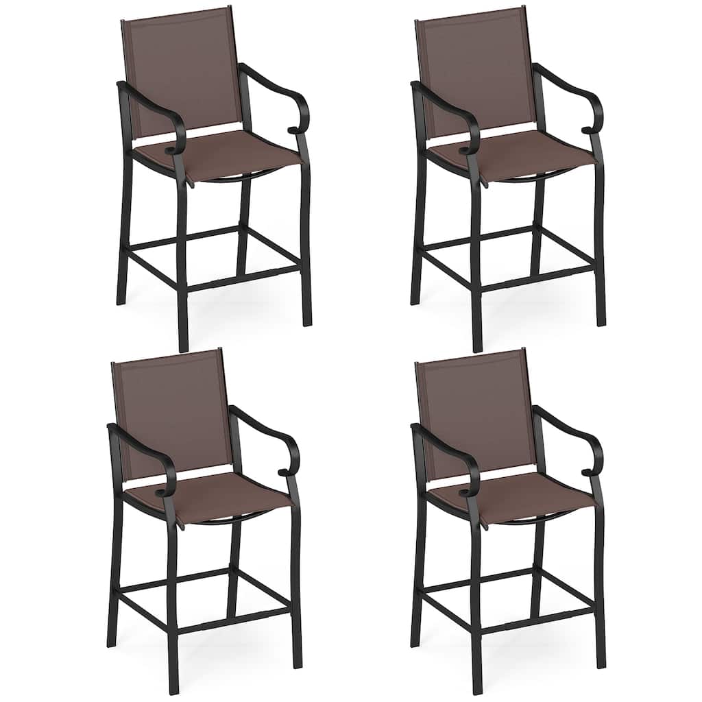 Gymax Outdoor Counter Height Bar Stools Set of 4 w/ Back Armrest &