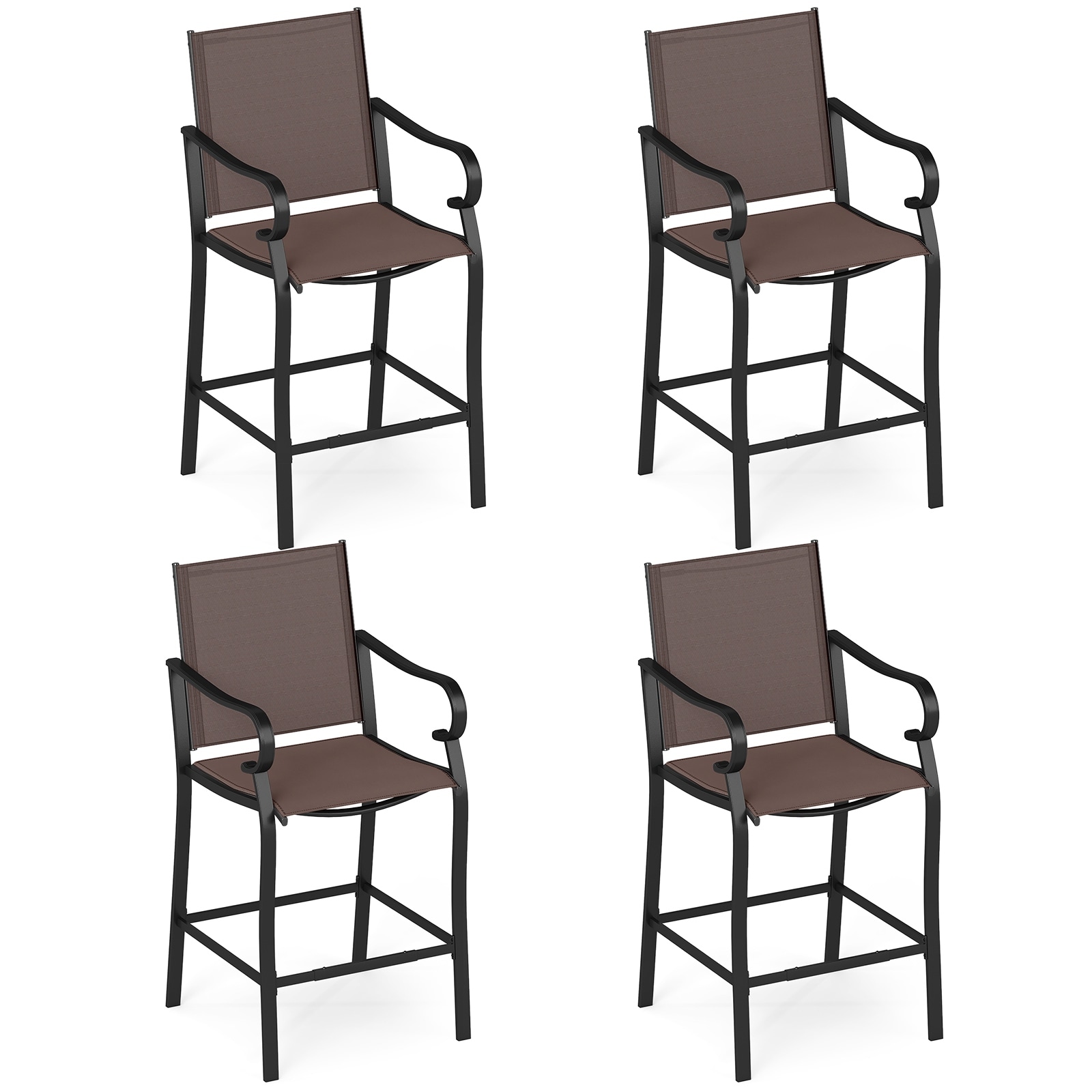 Gymax Outdoor Counter Height Bar Stools Set of 4 w/ Back Armrest &