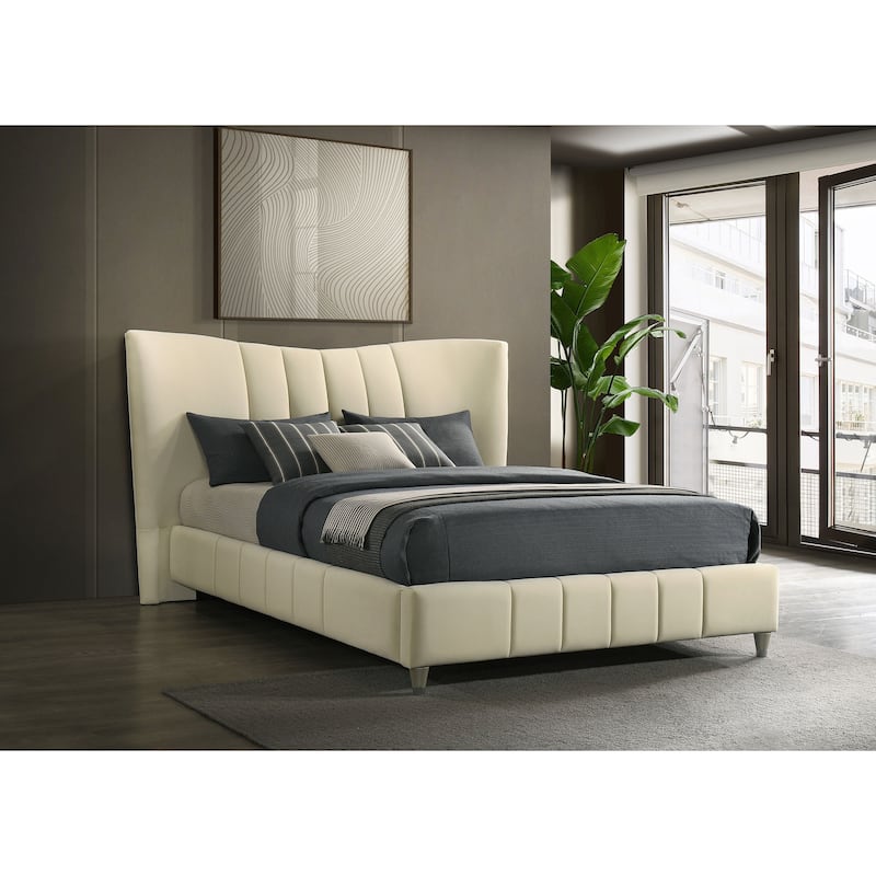 Evelyn Upholstered Panel Platform Bed Ivory