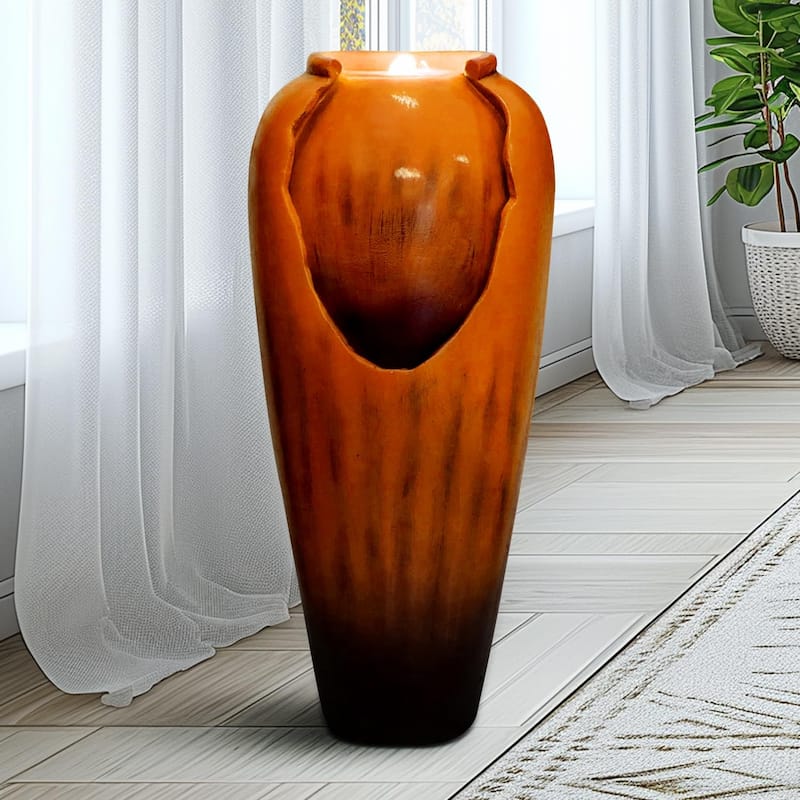 30.7" High Concrete Jar Water Fountain Outdoor, Garden Vase Water Feature - 30.7"H