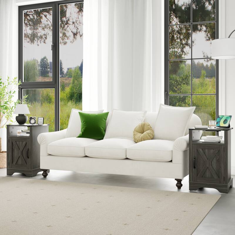 Rustic Wooden Nightstand with Charging Station & Storage - Dark Gray (2 Sets)