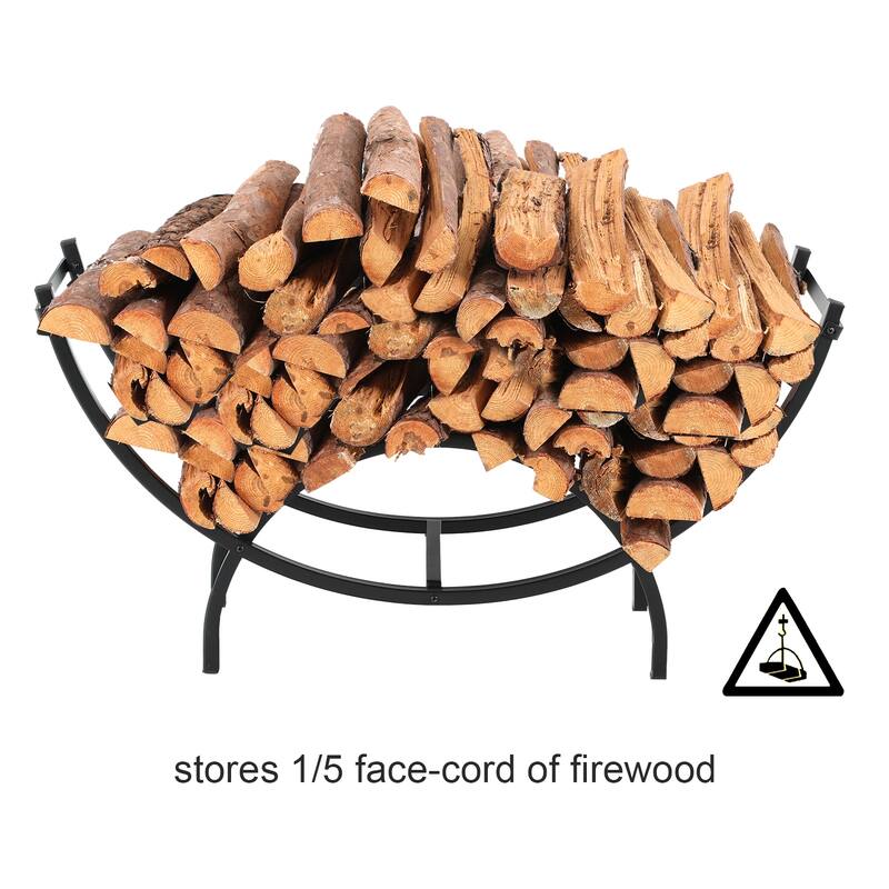 PHI VILLA 40 Inch Heavy Duty Large Curved Indoor/Outdoor Firewood Racks, Oval Base for Kindling Wood Storage, Black