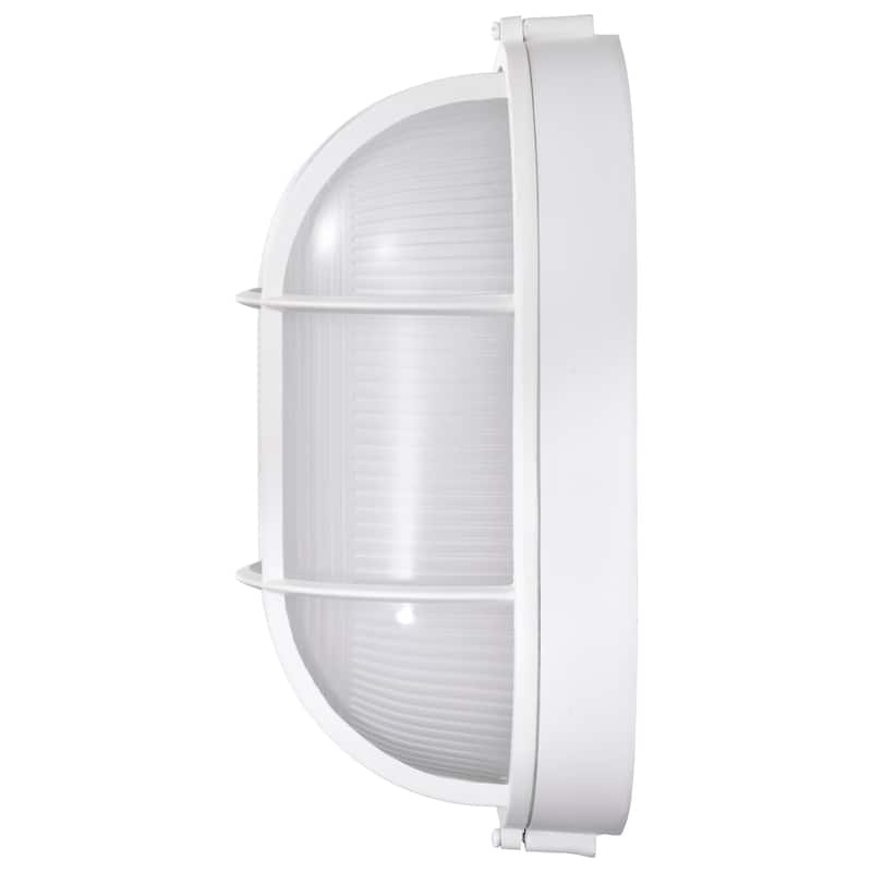 LED Oval Bulk Head Fixture White Finish with White Glass