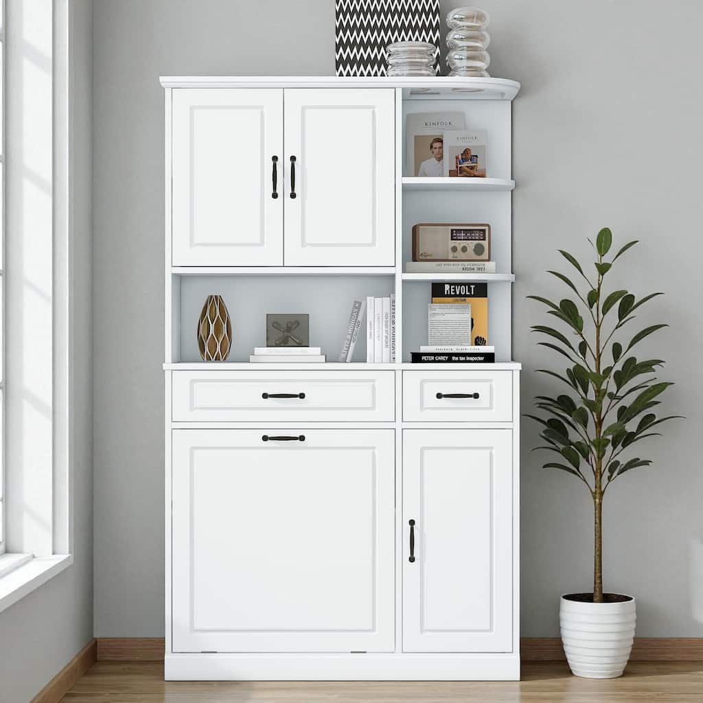 Tall Freestanding Storage Cabinet with Drawers and Doors, Adjustable Shelves, Flip Drawer Organizer for Bathroom or Office