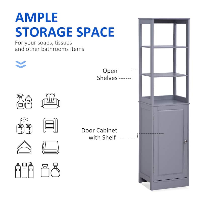kleankin Freestanding Bathroom Tall Storage Cabinet Organizer Tower with Open Shelves & Compact Design