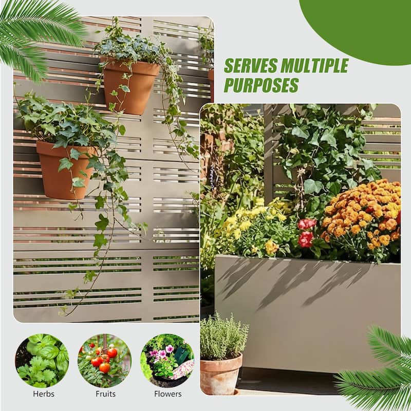 Outdoor Metal Galvanized Privacy Screen Planter Box with Trellis Lockable Wheels