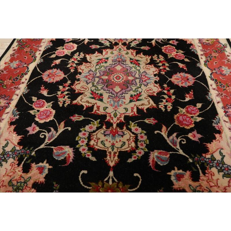 2'8''x9'7'' Runner Hand Knotted Wool Black Traditional 400 KPSI Rug - 2' 8'' x 9' 7''