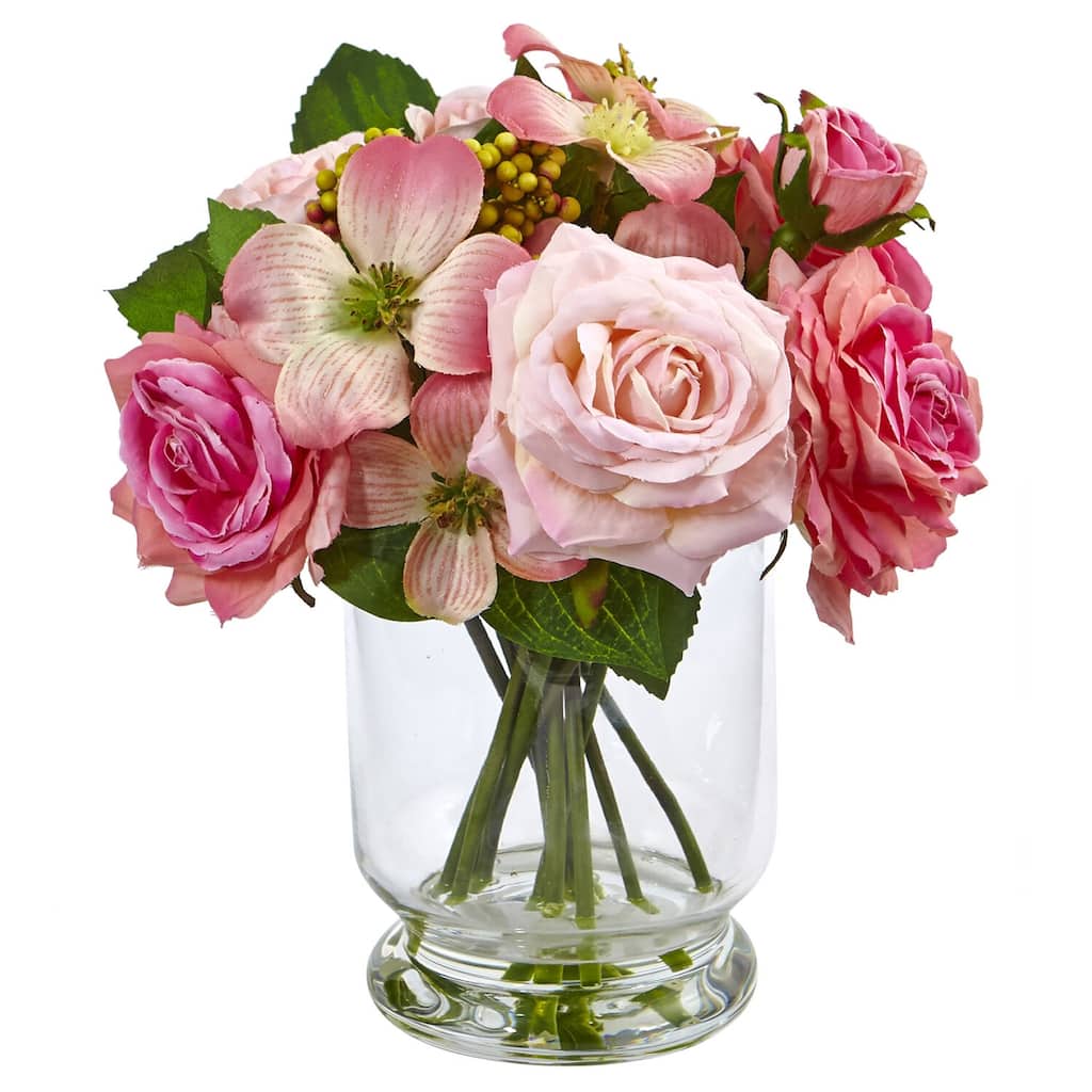 Pink Berry Arrangement - 10 Inch Artificial Flowers in Vase - Home Decor Accents - 9