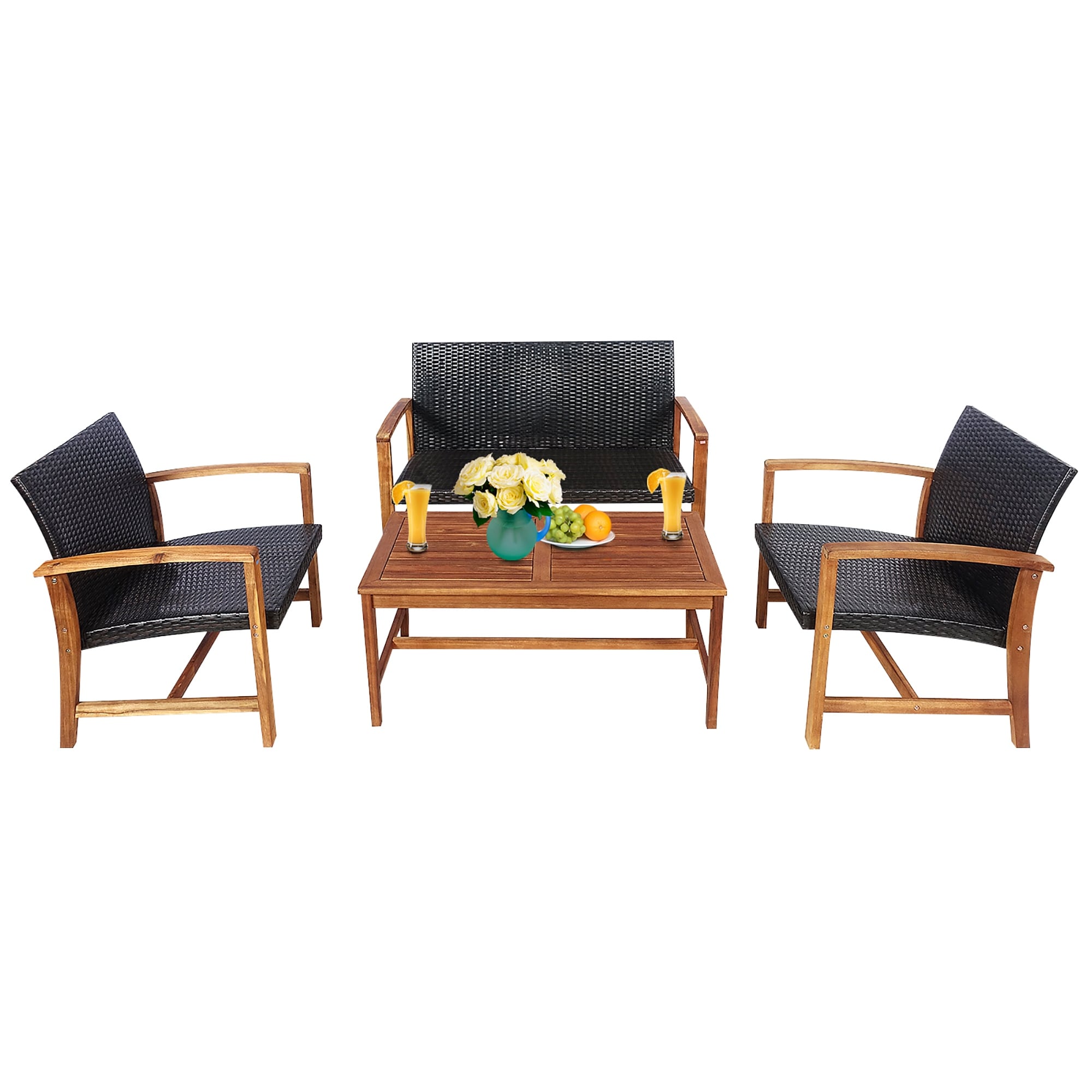 costway 4 pcs acacia wood outdoor patio furniture set