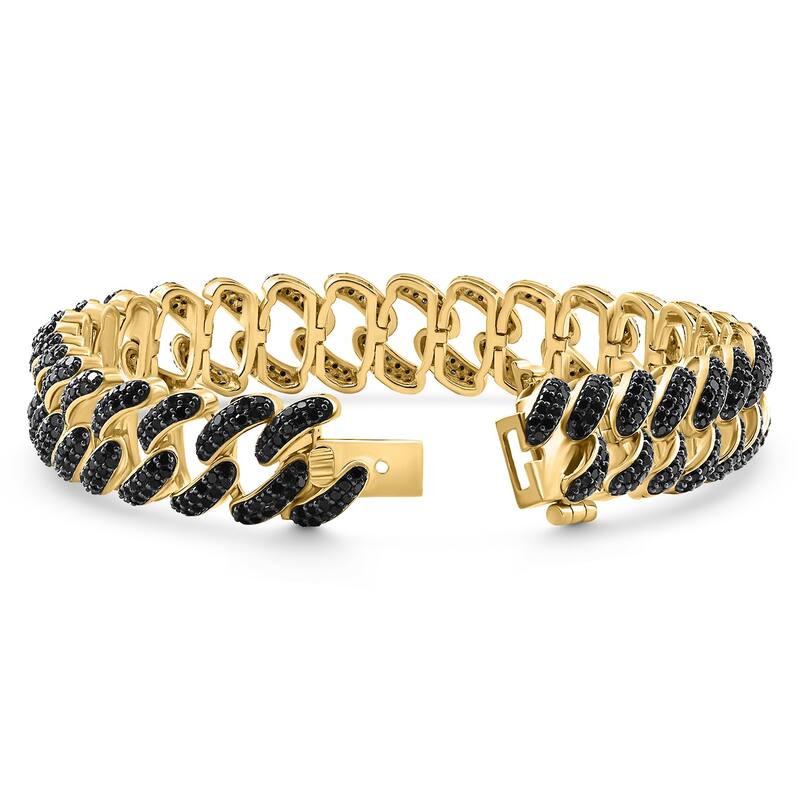 Bliss Diamond 10.91Ct Black Diamond Men's 14mm Cuban Link Bracelet 52 Gram Yellow Gold 8.5"