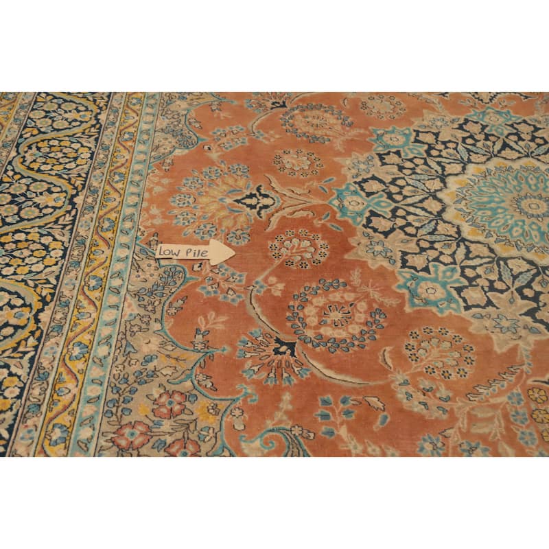 Hand Knotted Oriental 100% Wool Carpet Traditional Floral Oranges & Rust Kerman Area Rug - 13' 7'' X 10' 0''