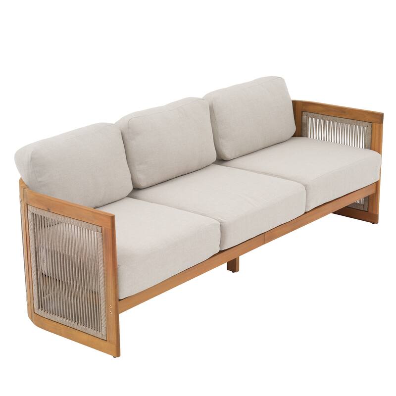 Outdoor 4-Piece Wooden Sofa Conversation Set With Cushions