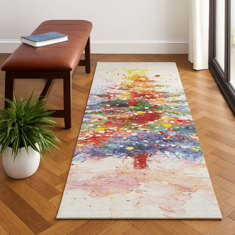 Premium Washable Super Soft Christmas Tree Mayfield Rug - Ivory - 2'3" x 7'6"