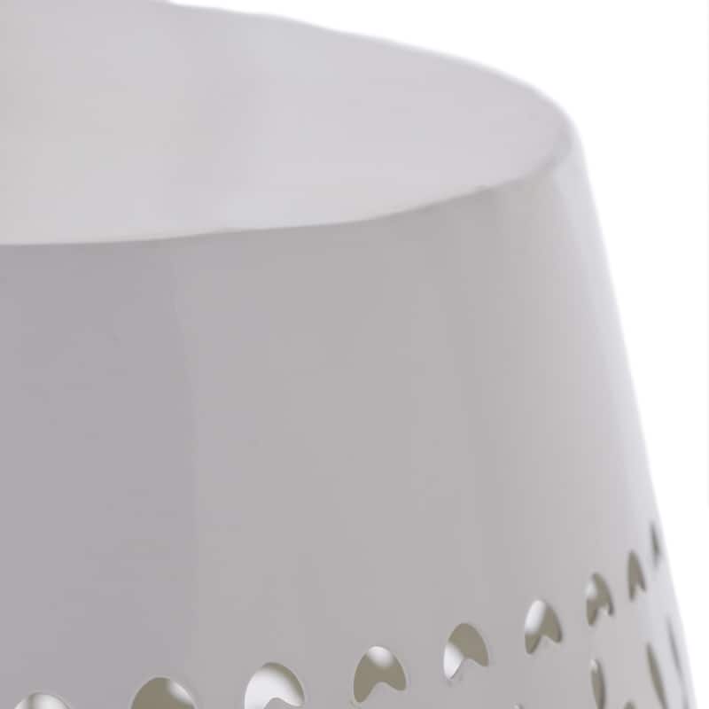 Outdoor Side Table, Lace Cut, 12 Inch Round Top w White Barrel Base