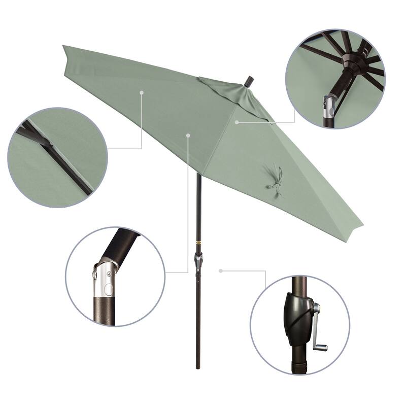 California Umbrella 9-foot Round Crank Lift, Push ButtonTilt, Bronze Frame Finish, Aluminum Patio Umbrella with Sunbrella Fabric
