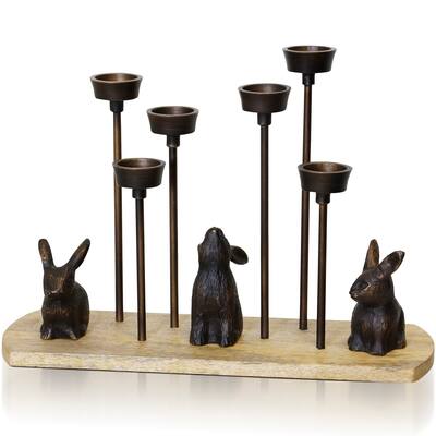 StyleCraft Asha - Iron Metal And Wood Figurine Six T-Light Candle Holder