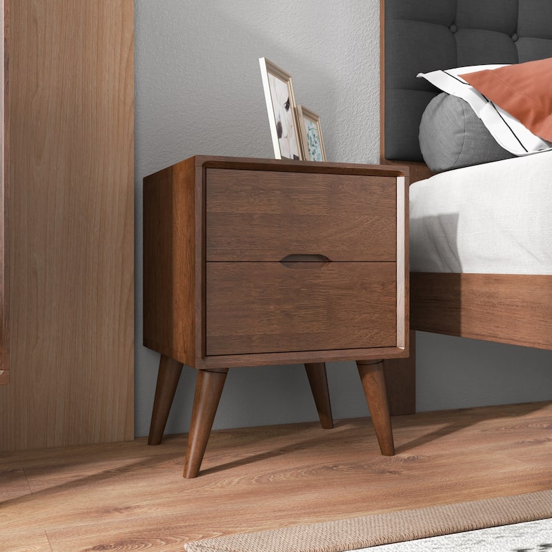 Giulia Mid Century Modern Walnut Nightstand Bed Side Tables with 2 Drawers - Brown - 2-drawer