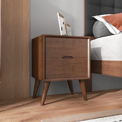 Giulia Mid Century Modern Walnut Nightstand Bed Side Tables with 2 Drawers