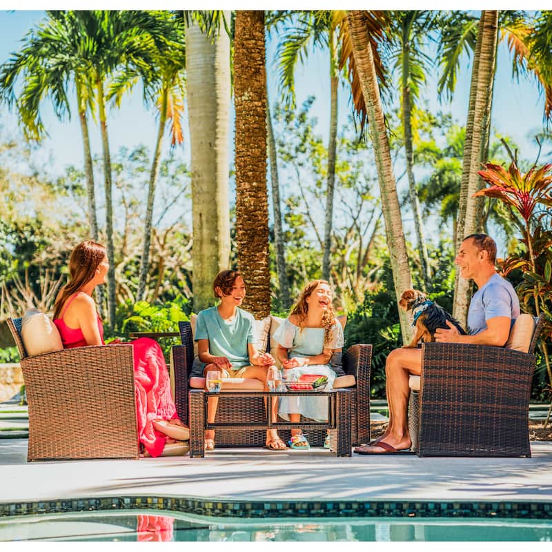 Empyrean 4 Piece Premium Patio Furniture Wicker Conversation Set