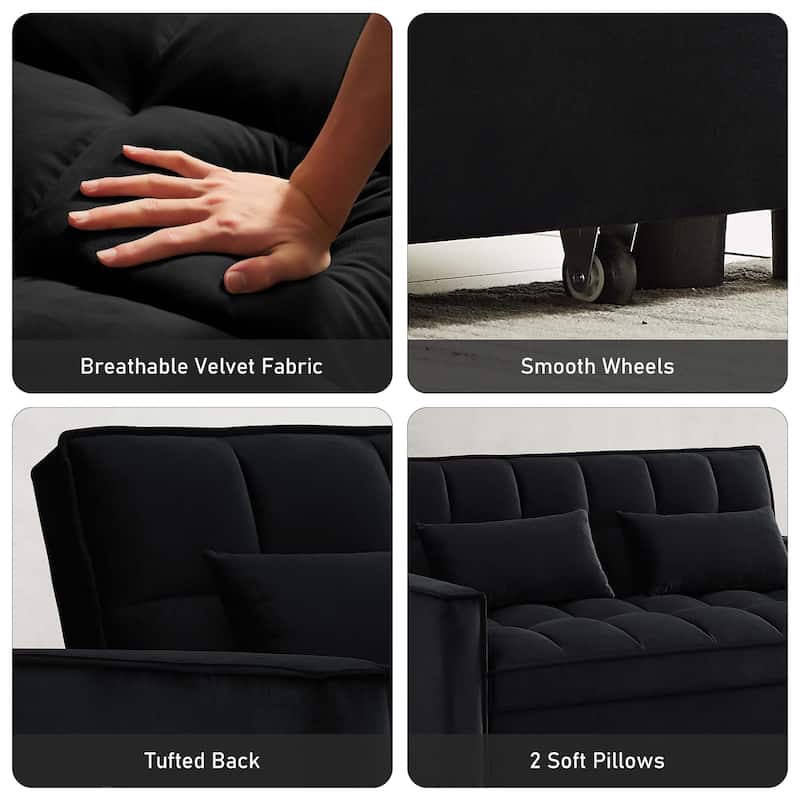 Aukfa Velvet Convertible Sleeper Sofa Loveseat with Side Pocket