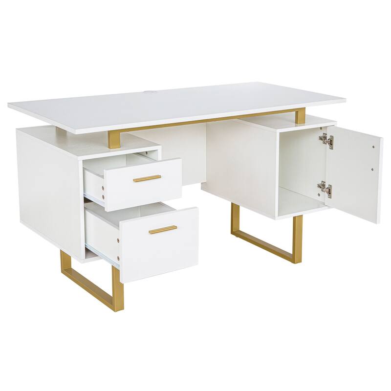 Deluxe Modern Grey Computer Desk with Storage, Drawers & Cabinet