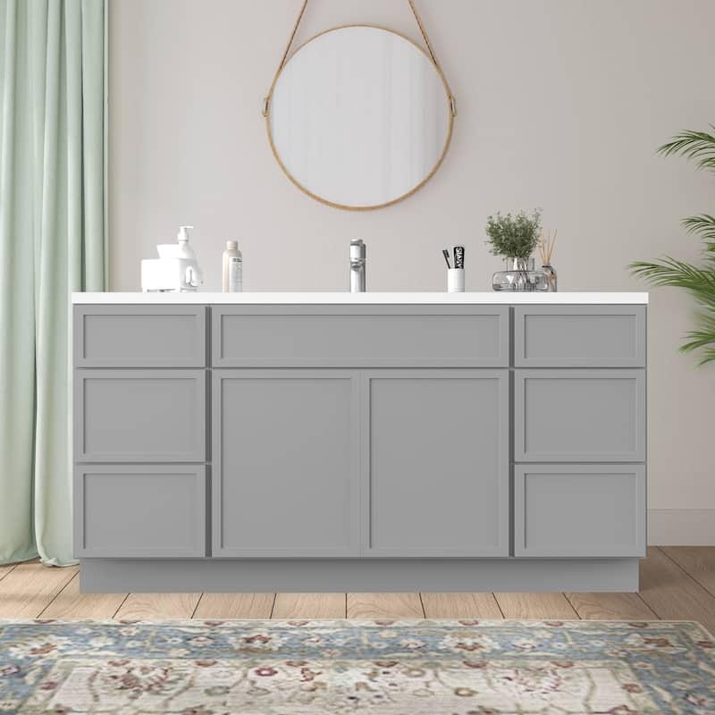 Vanity Art 66" Birch Freestanding Bathroom Vanity Cabinet without Top - Grey