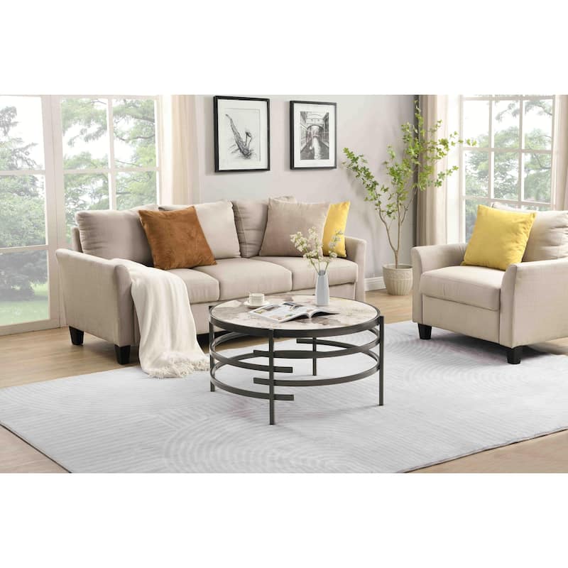 32.48'' Chrome Round Coffee Table with Sintered Stone Top
