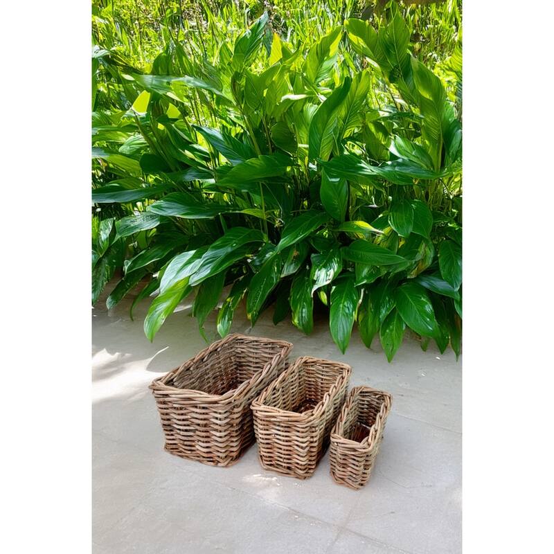 Rectangular Rattan Storage Baskets - 15.75" - Set of 3