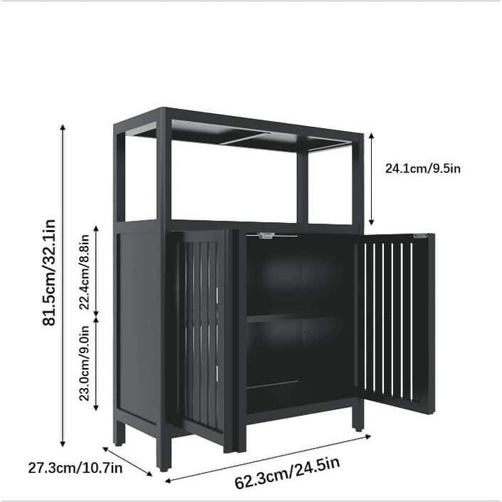 Anmytek Black Bamboo Storage Cabinet with Open Shelf, Large Capacity Freestanding Organizer for Entryway, Bathroom, Living Room