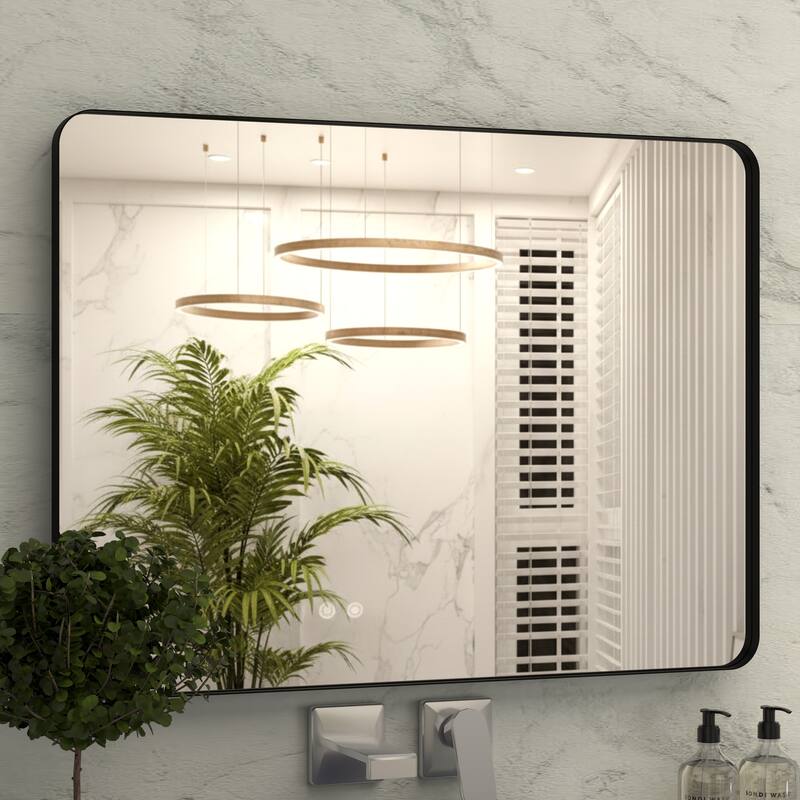 22 x 30 Inch Black Metal Framed Rectangular Tempered Bathroom Mirror for Wall - 29.72
