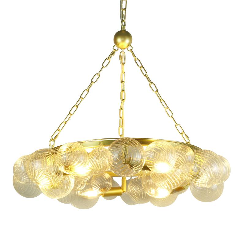6-Light Metal Chandelier with Glass Shade - N/A