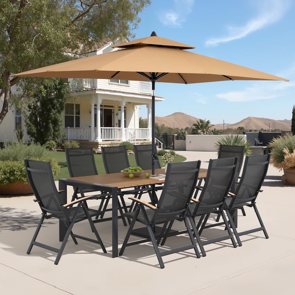 9/11-Piece Outdoor Patio Dining Set Aluminum Dining Table and Chairs w/10 ft Market Umbrella and Base