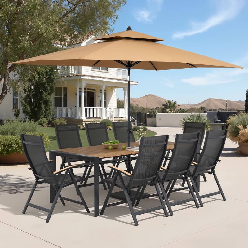 9/11-Piece Outdoor Patio Dining Set Aluminum Dining Table and Chairs w/10 ft Market Umbrella and Base