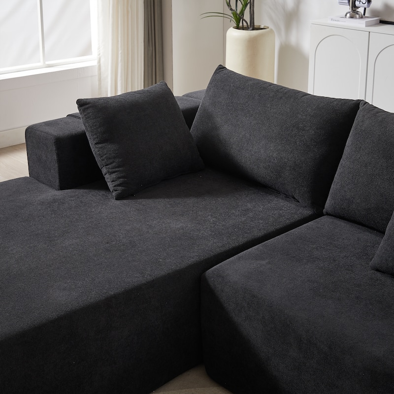 L Shaped Modular Sectional Sofa with Chaise Lounge, Oversized Chenille Upholstered Sofa, Deep Seat Sofa with 6 Pillows