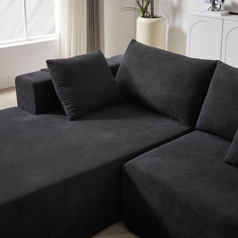 Modern Chenille Upholstered Sectional Sofa Couch Set,Modular L Shaped Sectional Living Room Sofa Set With 6 Pillows(Left Chaise)