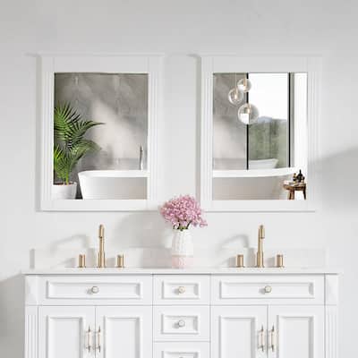 Morern 33"H x 26''W Wall-Mounted Rectangle Solid Wood Frame Mirror (Set of 2)