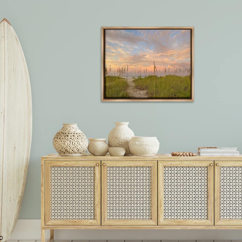 Stupell Serene Coastal Path Grasses Framed Floater Canvas Wall Art Design By Mary Lou Johnson