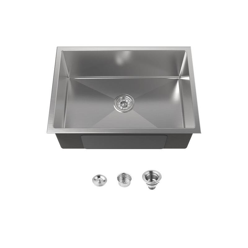 MEDUNJESS Stainless Steel drop in single bowl kitchen sink - 27'' - Grey