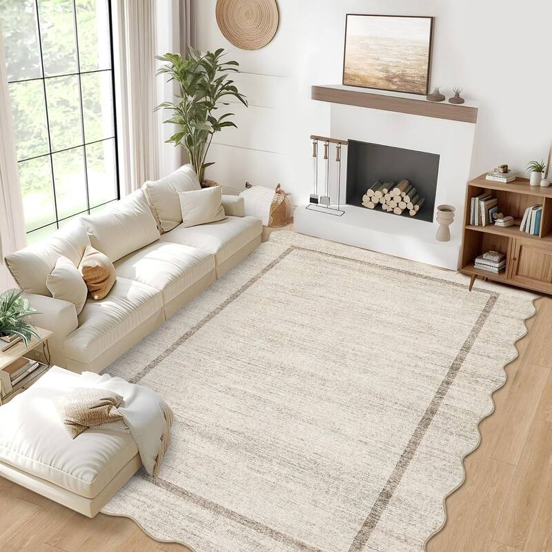 Garvee Scallop Solid Washable Area Rug - 9'x12' - Beige