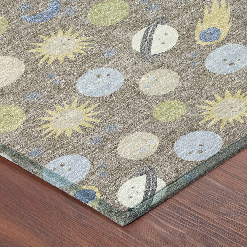 Machine Washable Indoor/ Outdoor Planets Comets Chantille Rug