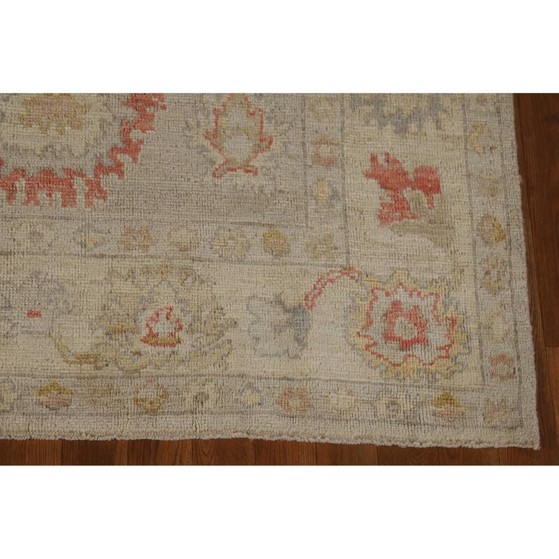 Hand Knotted Oriental 100% Wool Carpet Transitional All-Over Beige & Ivories Oushak Area Rug - 8' 10'' X 5' 10''
